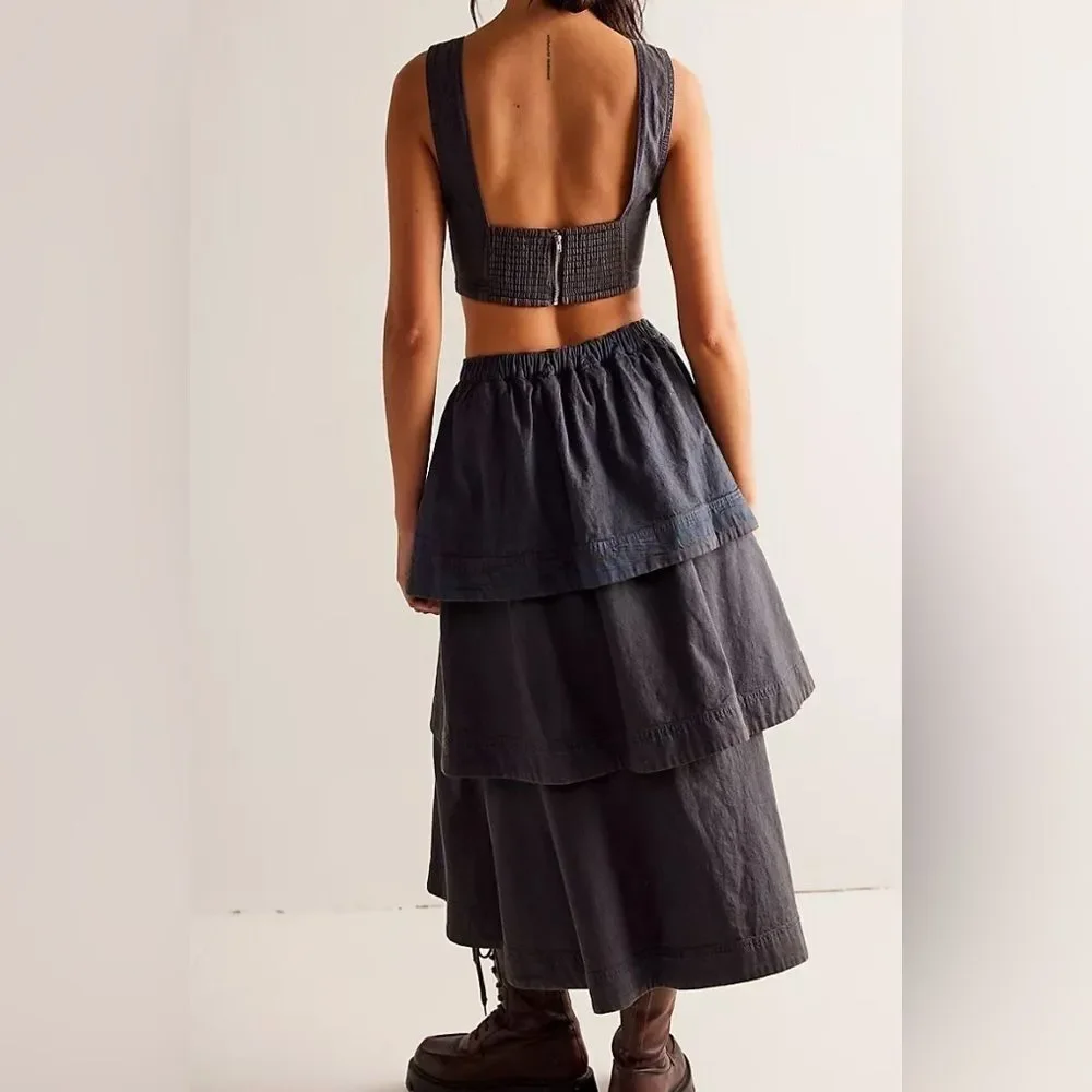 Free People 2 Piece Ryder Denim Set Skirt & Crop Top Size Medium